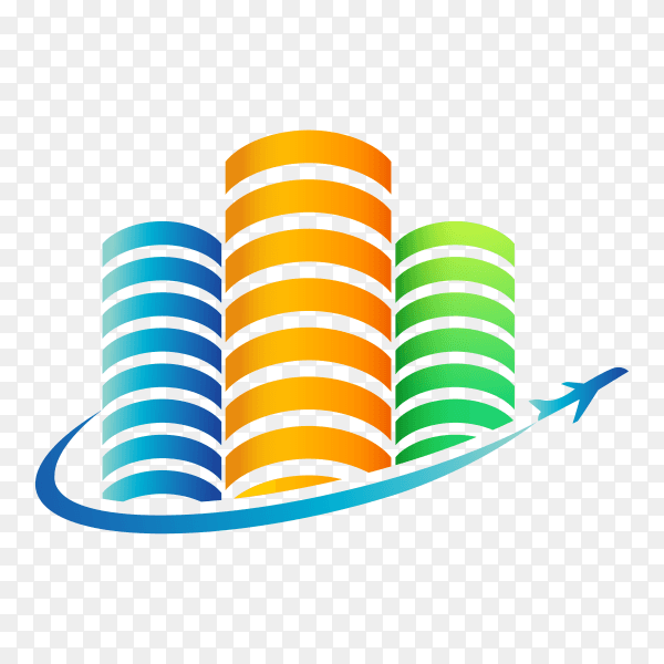 Abstract colorful building tower logo for business on transparent background PNG