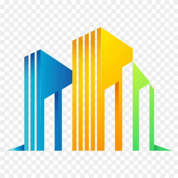 Abstract colorful building tower logo template on transparent background PNG