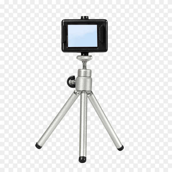 Action camera on mini tripod on transparent background PNG