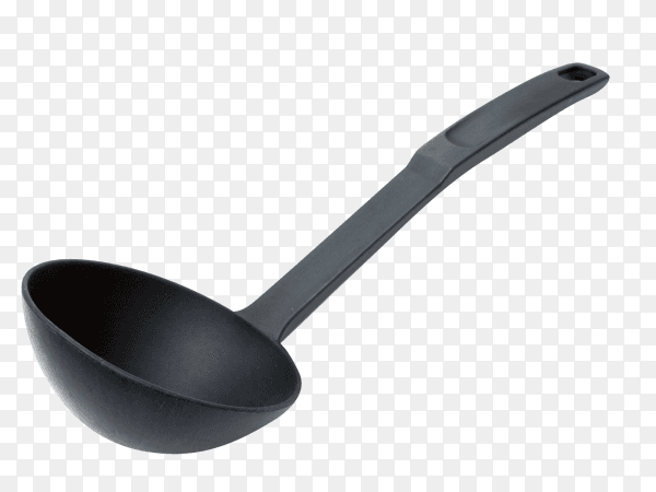 Black plastic soup ladle isolated on transparent background PNG