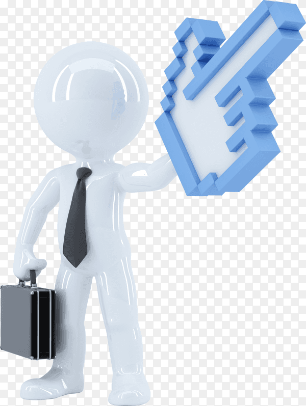 Businessman with huge pixel pointer on transparent background PNG
