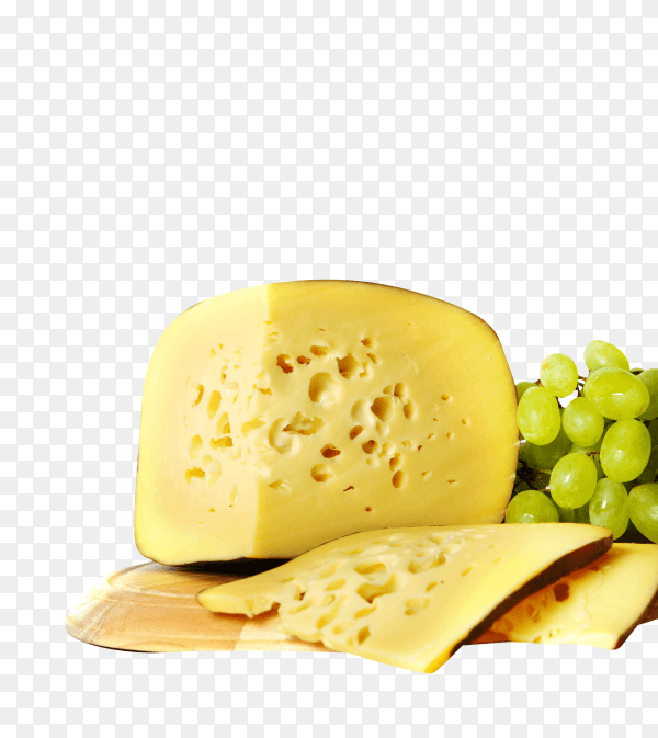 Cheese slice and grapes on transparent background PNG