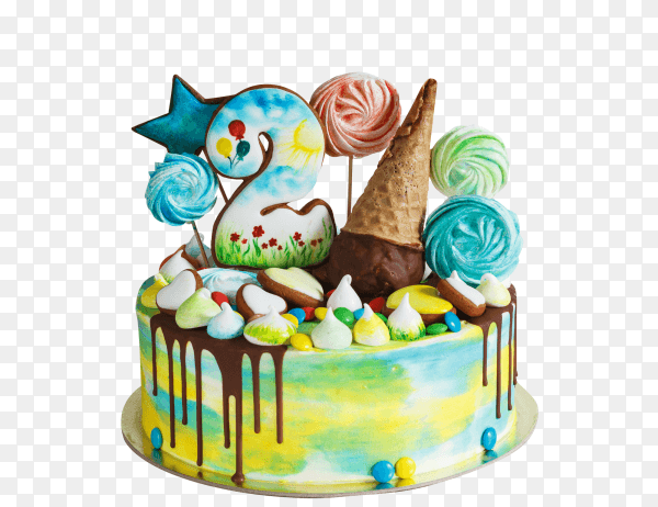 Children's modern cake rainbow color on transparent background PNG