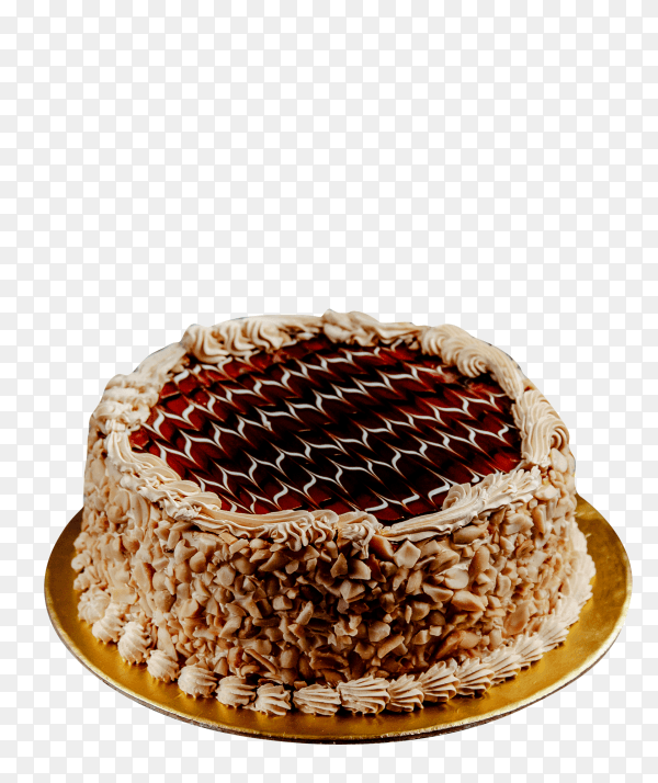 Chocolate cake with peanuts on transparent background PNG