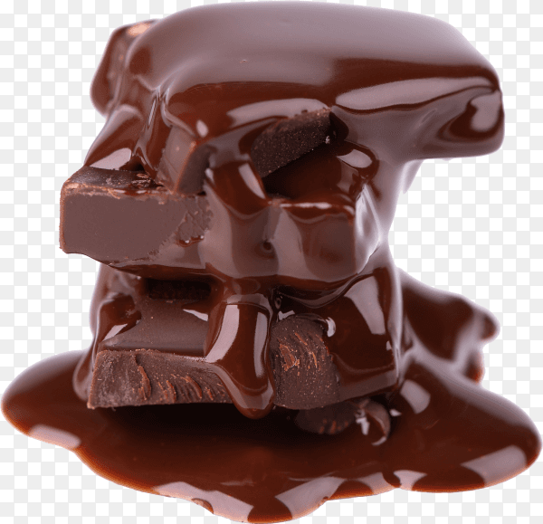 Chocolate pieces stack and chocolate syrup isolated on transparent background PNG