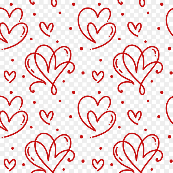 Cute hand drawn hearts seamless pattern on transparent background PNG