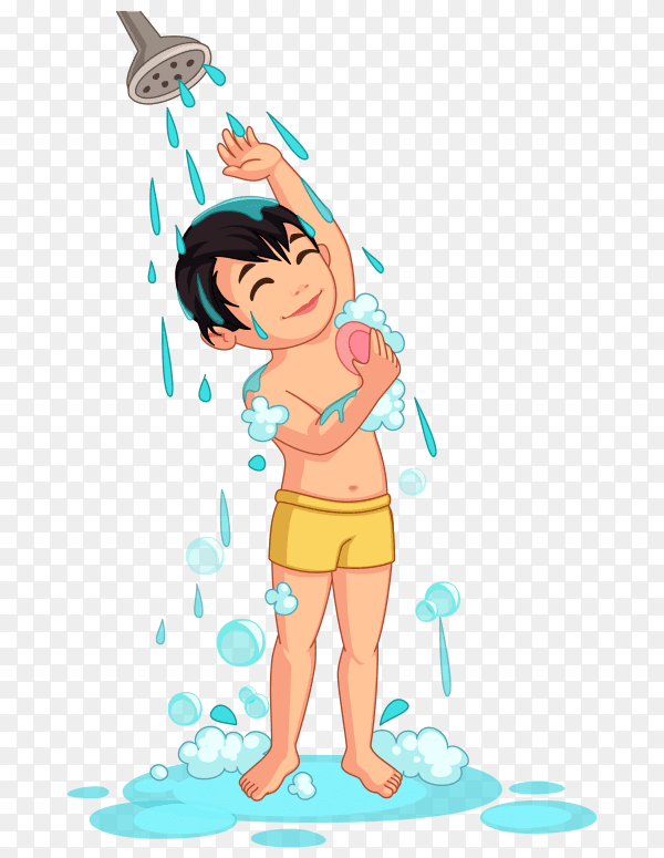 Cute little boy taking bath on transparent background PNG