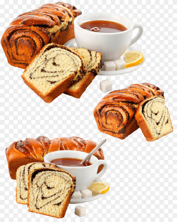 Delicious cake and cup of tea on transparent background PNG