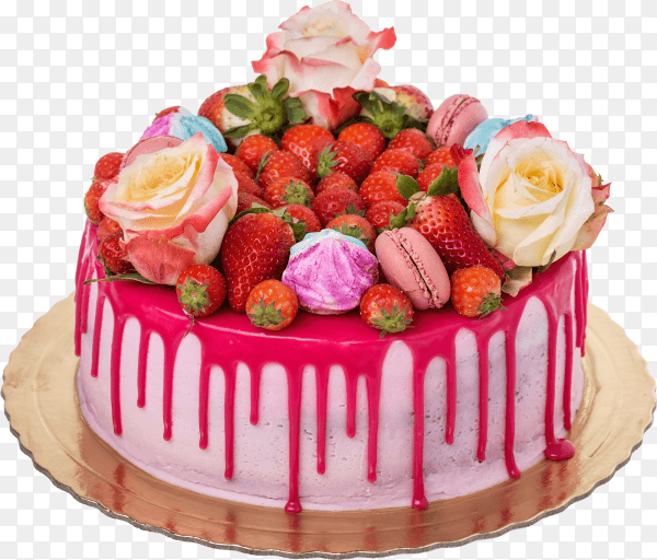 Delicious multi colored birthday cake with marshmallows on transparent background PNG