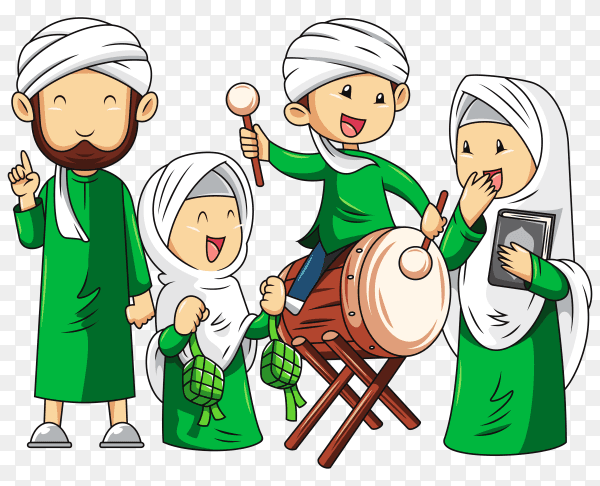 Eid Mubarak with hand drawn Islamic illustration on transparent background PNG
