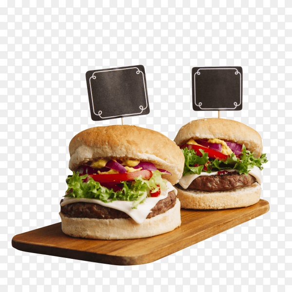 Fast food mockup with two hamburgers on transparent background PNG