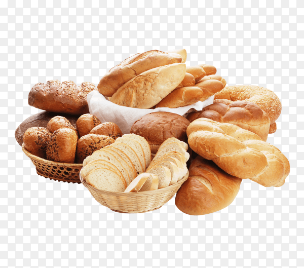 Fresh bread products on transparent background PNG