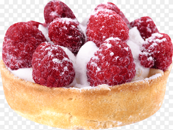 Fresh fruit raspberry tart on transparent background PNG