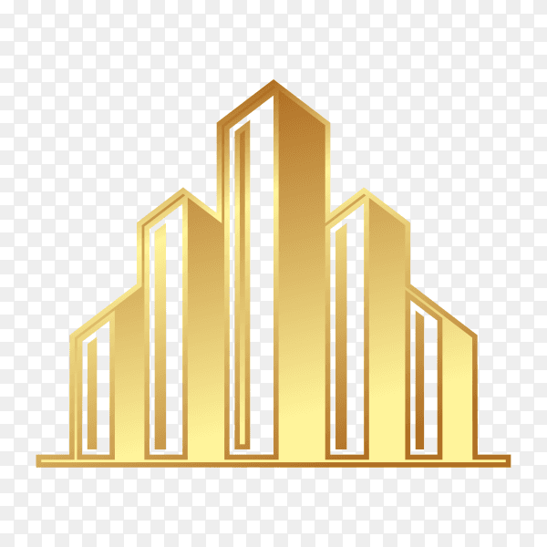 Golden building real estate logo design on transparent background PNG