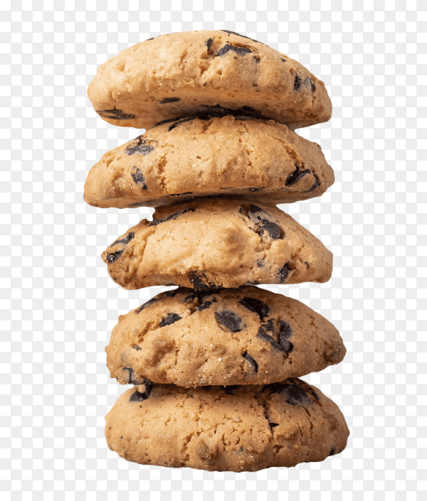 Golden cookie tower with pieces of chocolate on transparent background PNG