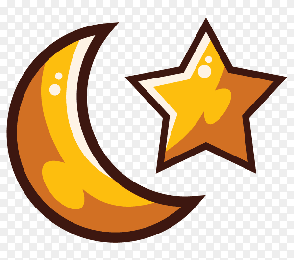 Golden moon and star on transparent background PNG