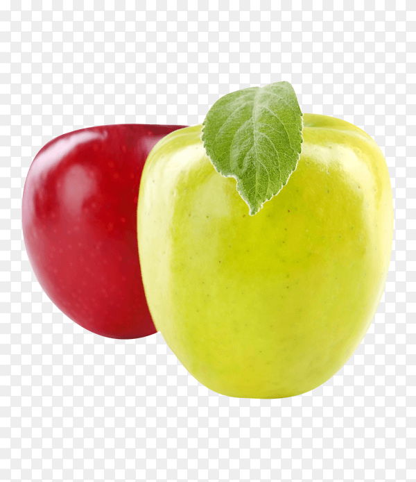 Green and red apple with leaves isolated on transparent background PNG