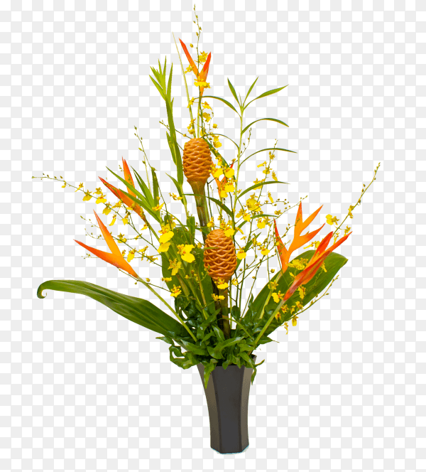 Green and yellow flowers on transparent background PNG