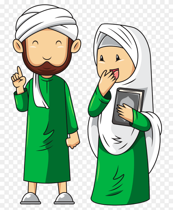 Hand drawn muslim woman and man on transparent background PNG