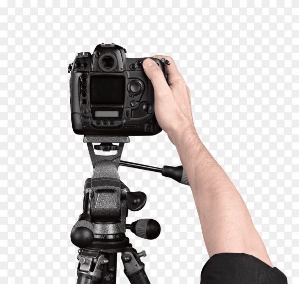 Hands holding professional camera on transparent background PNG