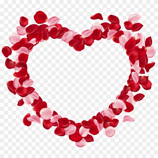 Heart With Rose Petal on transparent background PNG