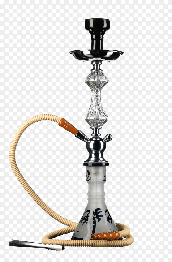 Hookah shisha with glass flask and metal bowl isolated on transparent background PNG