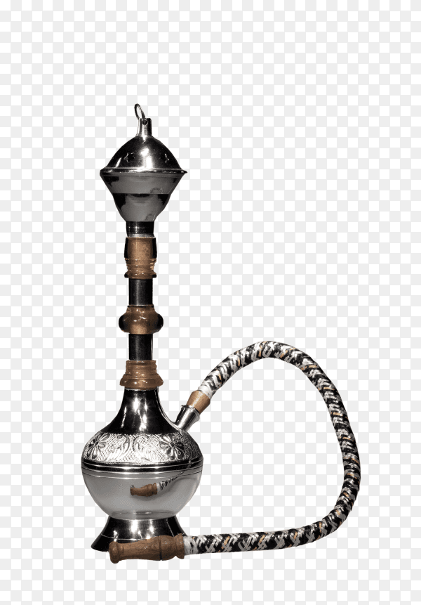 Hookah shisha with glass flask and metal bowl on transparent background PNG