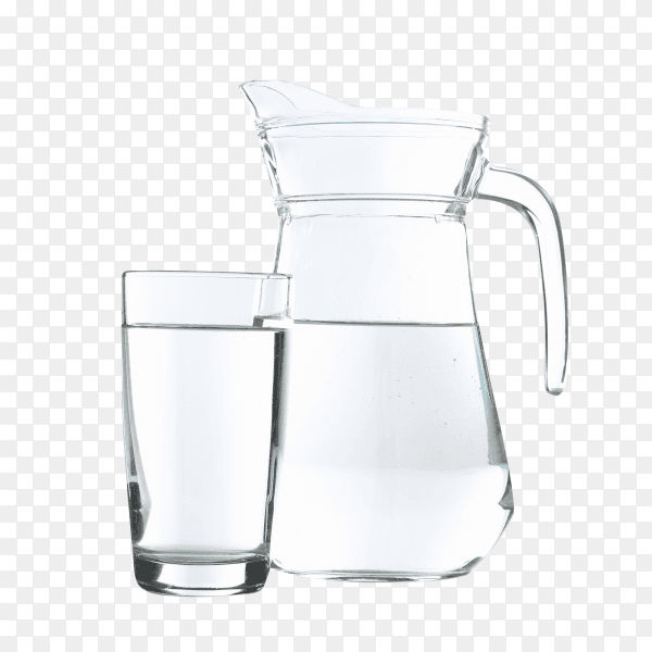 Jug glass and cup with water isolated on transparent background PNG
