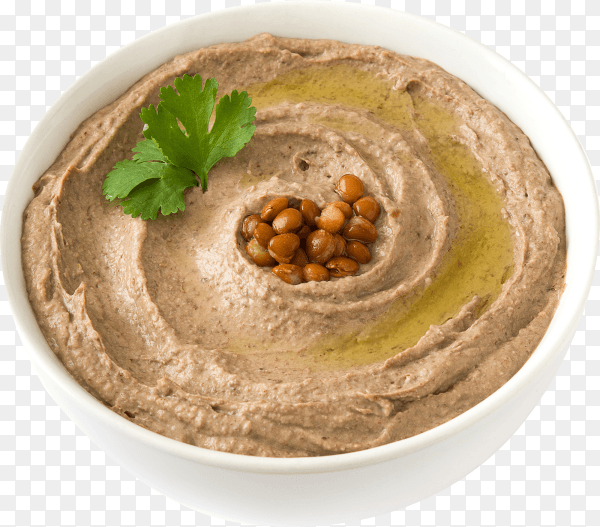 Lentil hummus and pita bread isolated on transparent background PNG