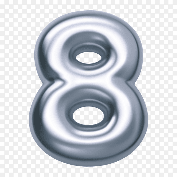 Number Eight with silver color on transparent background PNG