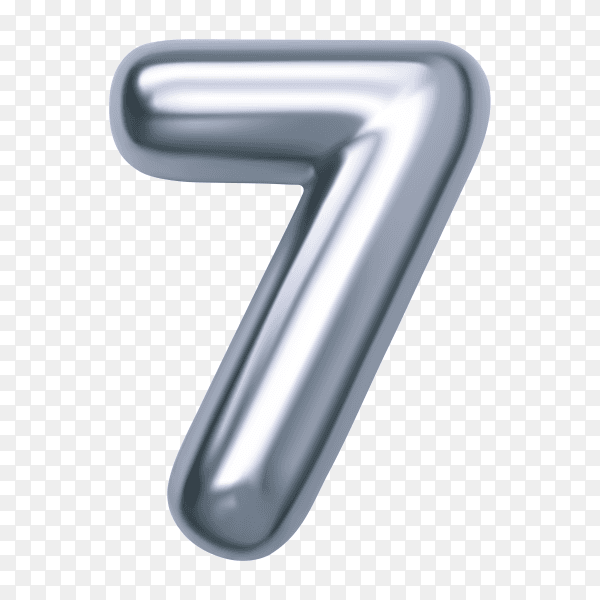 Number Seven with silver color on transparent background PNG
