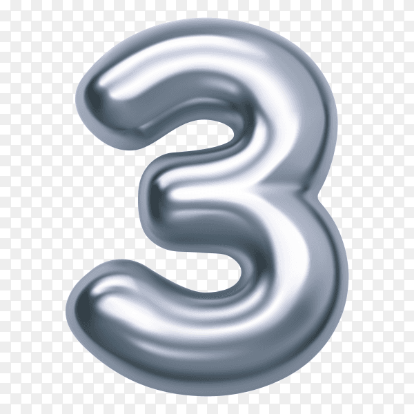 Number Three with silver color on transparent background PNG