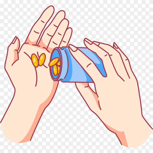 Person taking pills treatment virus on transparent background PNG