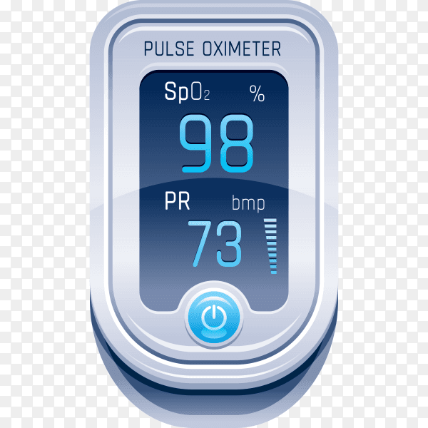 Pulse oximeter icon on the median finger for measuring oxygen in the blood on transparent background PNG