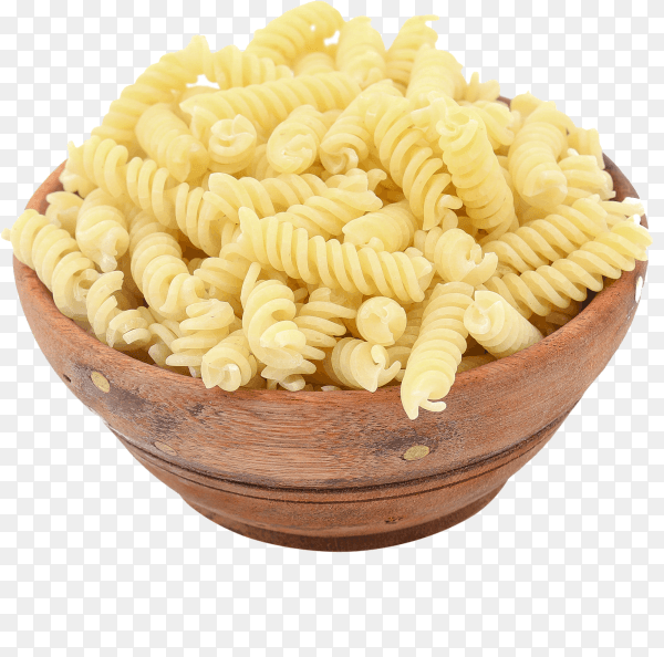 Raw pasta in a wooden plate on transparent background PNG