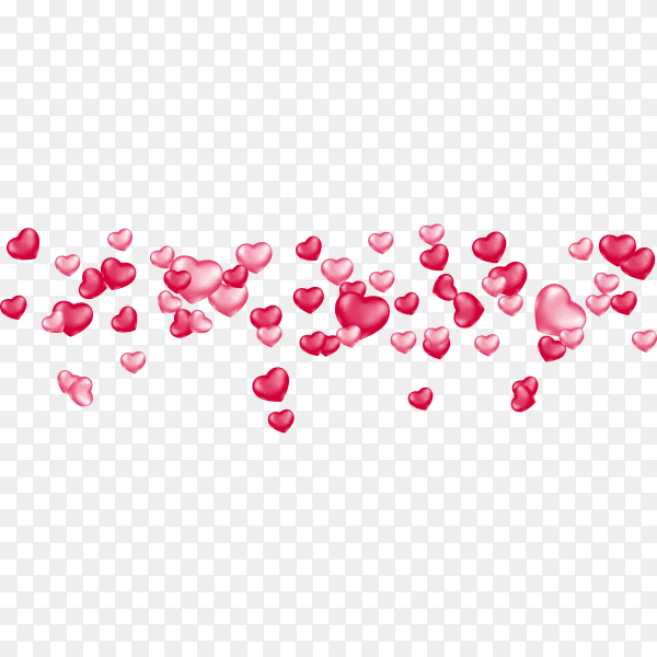 Romantic background with falling hearts on transparent background PNG