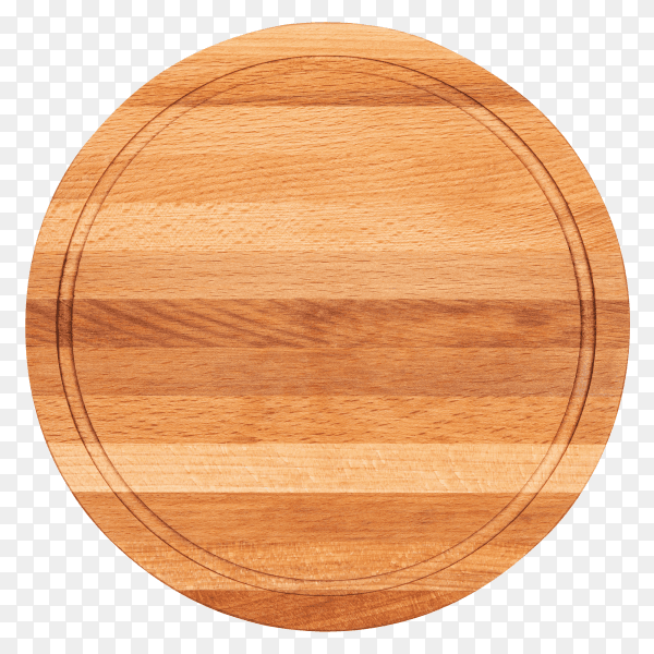 Round wooden cutting board on transparent background PNG