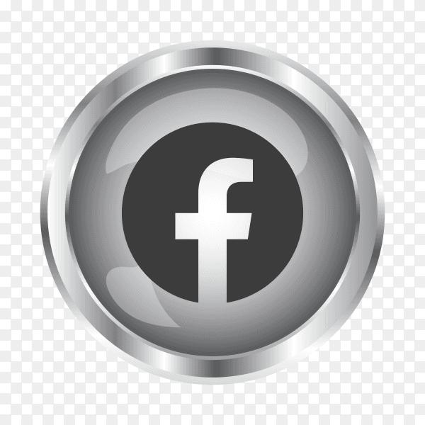 Silver Facebook icon with round icon on transparent background PNG