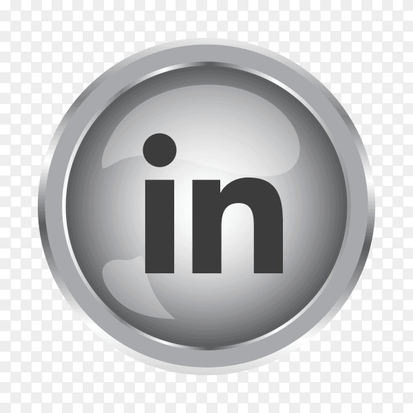 Silver LinkedIn icon with round icon on transparent background PNG