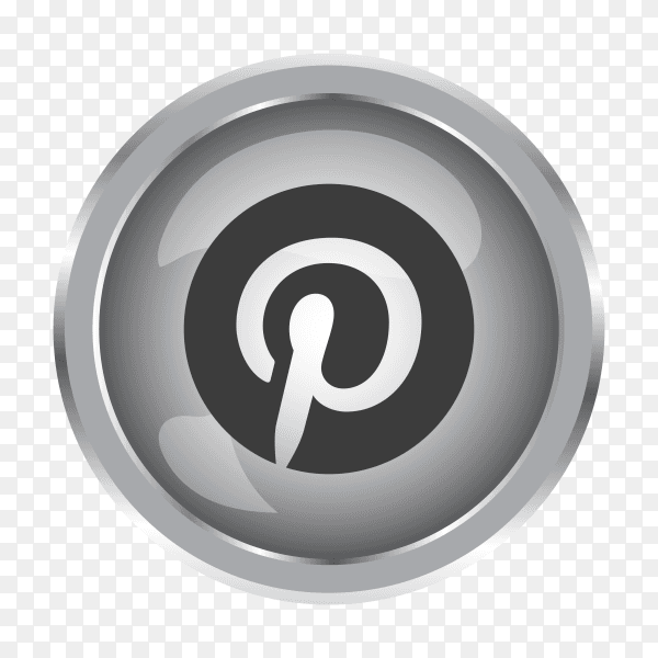 Silver Pinterest icon with round icon on transparent background PNG