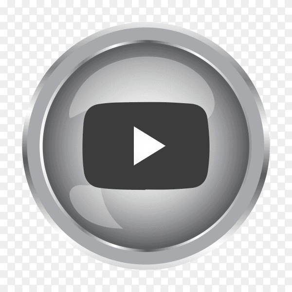 Silver YouTube icon with round icon on transparent background PNG