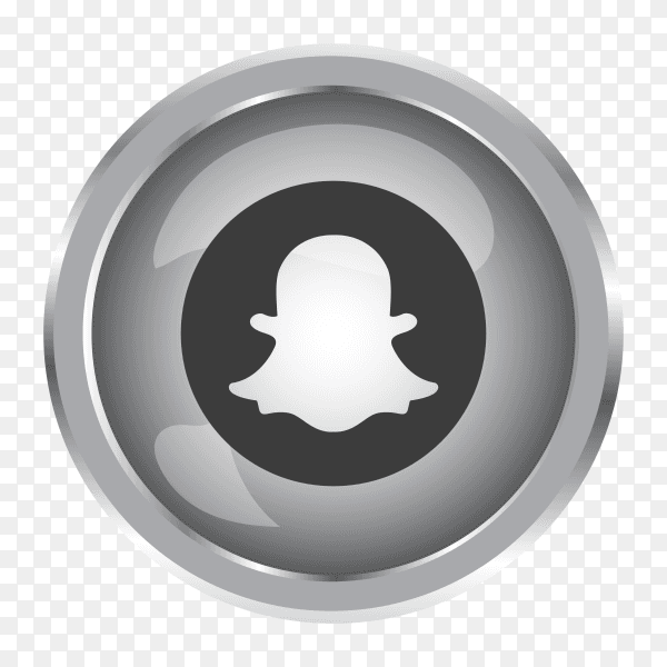 Silver snapchat icon with round icon on transparent background PNG