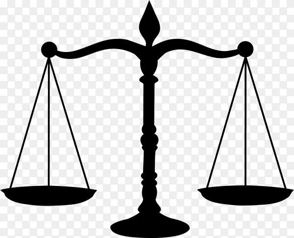 Simple justice scales legal law logo design on transparent background PNG