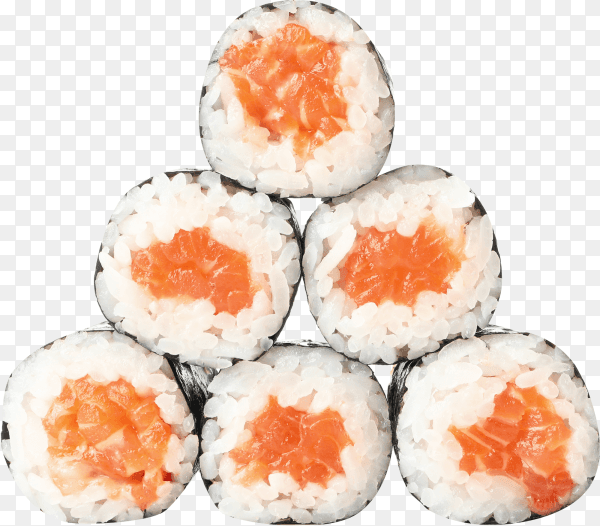 Sushi roll Philadelphia with salmon and red caviar on transparent background PNG