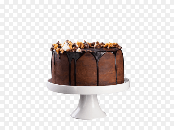 Tasty chocolate drip cake with melting chocolate dark on transparent background PNG