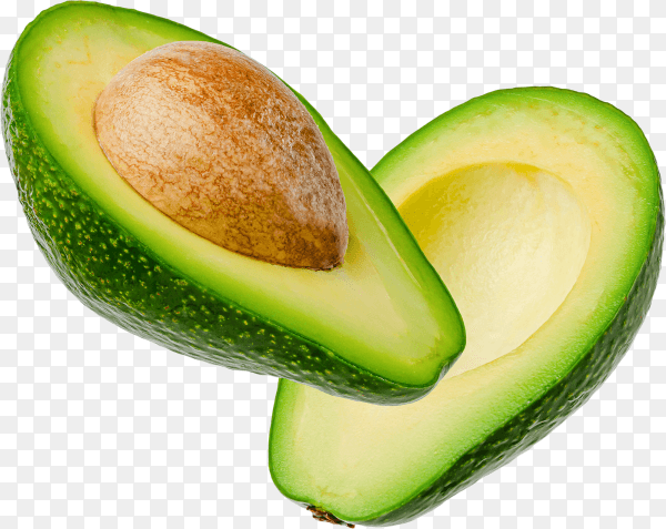 Two halves fresh avocado isolated on transparent background PNG