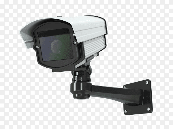 White surveillance camera isolated on transparent background PNG