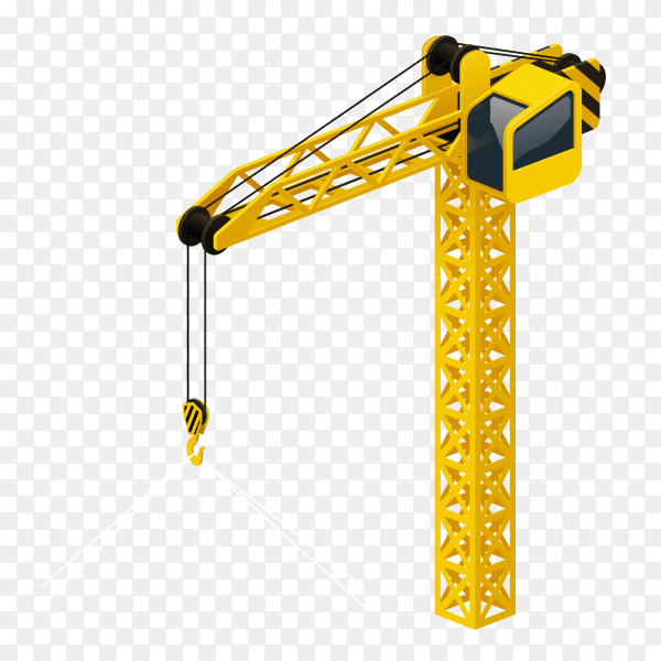 Yellow tower building crane on transparent background PNG