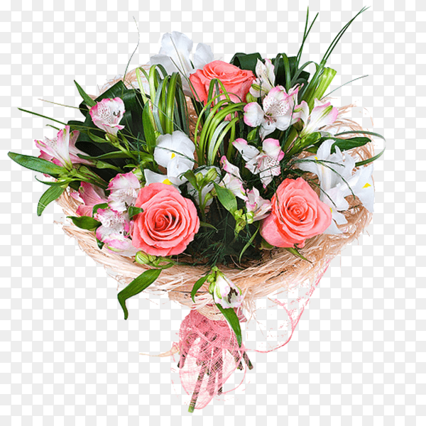 Beautiful bouquet of bright white rose flowers on transparent background PNG