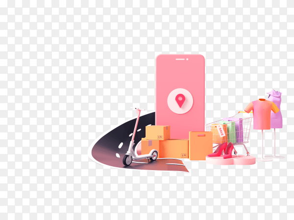 3D Delivery service on mobile application on transparent background PNG